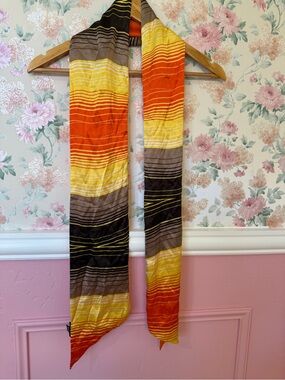 Vintage y2k Striped Multicolor Lightweight Scarf - Yellow, Orange, Brown, Black